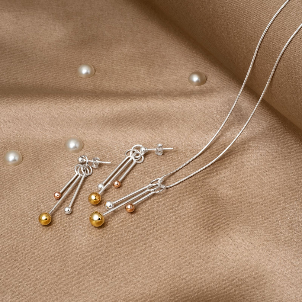 925 Silver Pendant Set With Earrings By Kesardeep For Women Rose Gold  Pearl And Silver Plated Party Wear