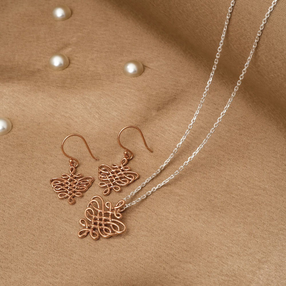925 Silver Pendant Set With Earrings By Kesardeep For Women Rose Gold And Silver Plated Party Wear