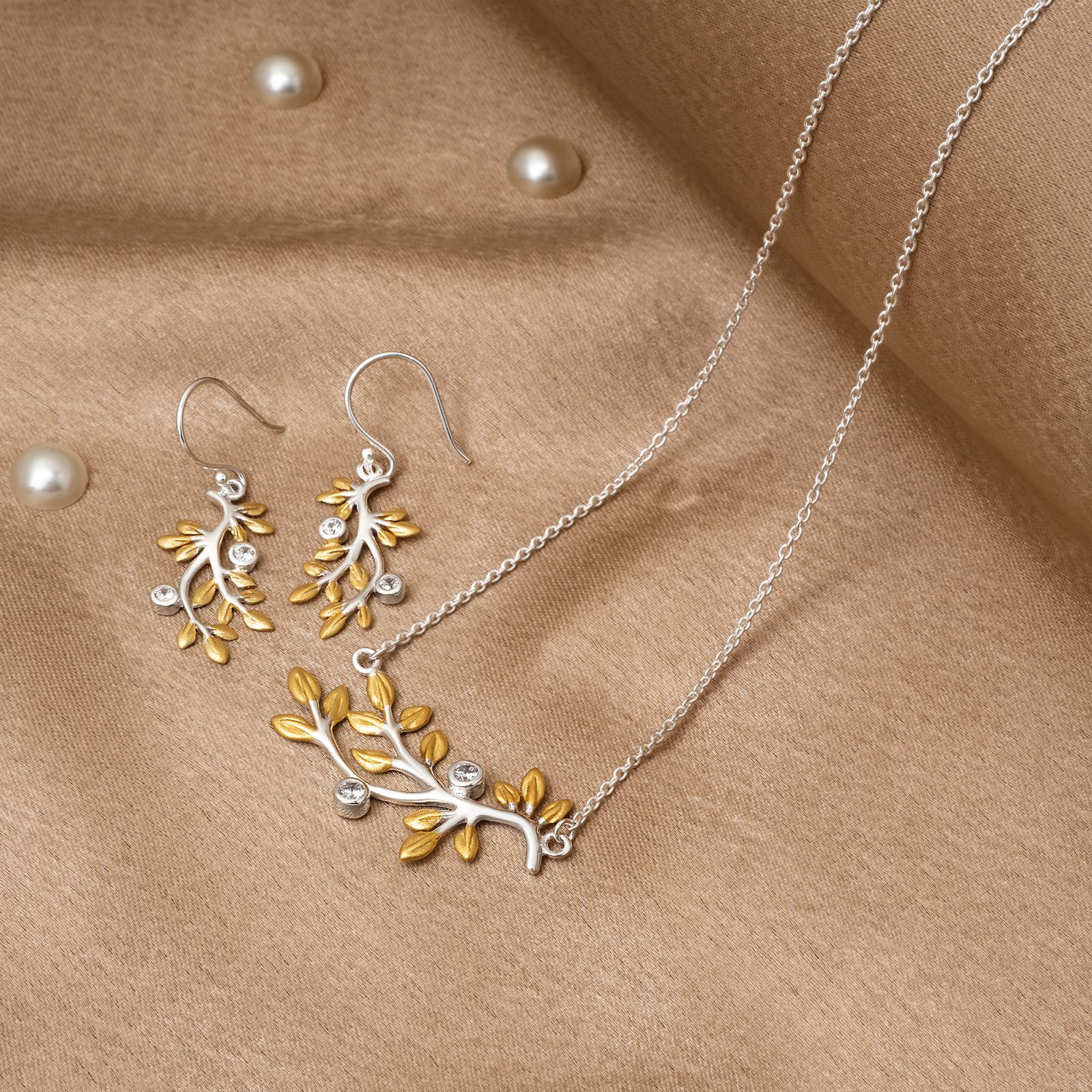 925 Silver Pendant Set With Earrings By Kesardeep For Women Rose Gold And Silver Plated Party Wear