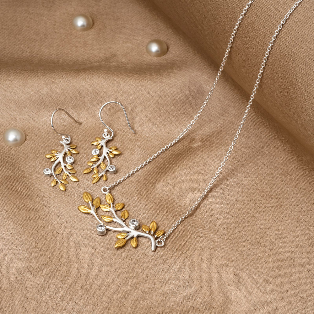 925 Silver Pendant Set With Earrings By Kesardeep For Women Rose Gold And Silver Plated Party Wear