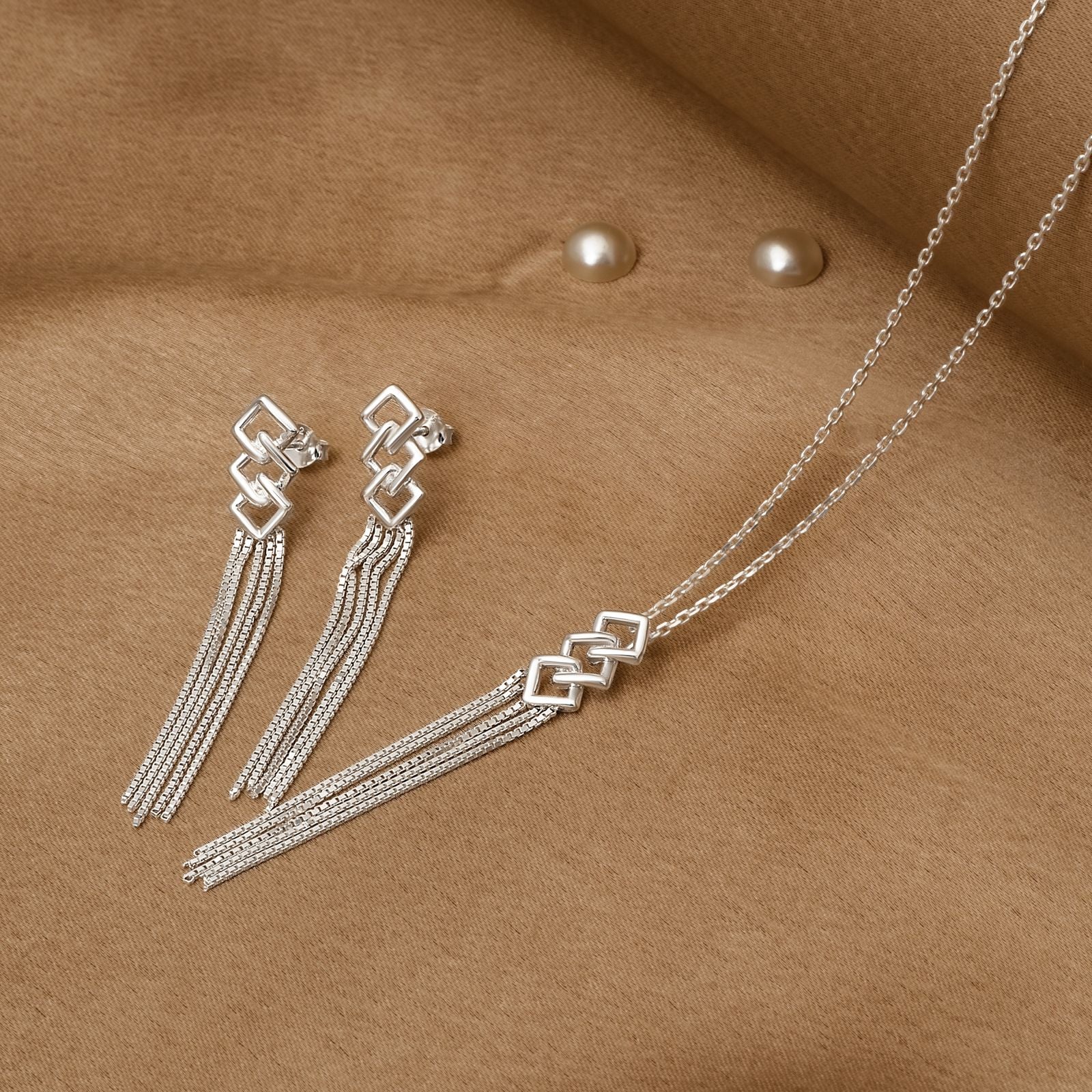 925 Silver Pendant Set With Earrings By Kesardeep For Women  Silver Plated Party Wear