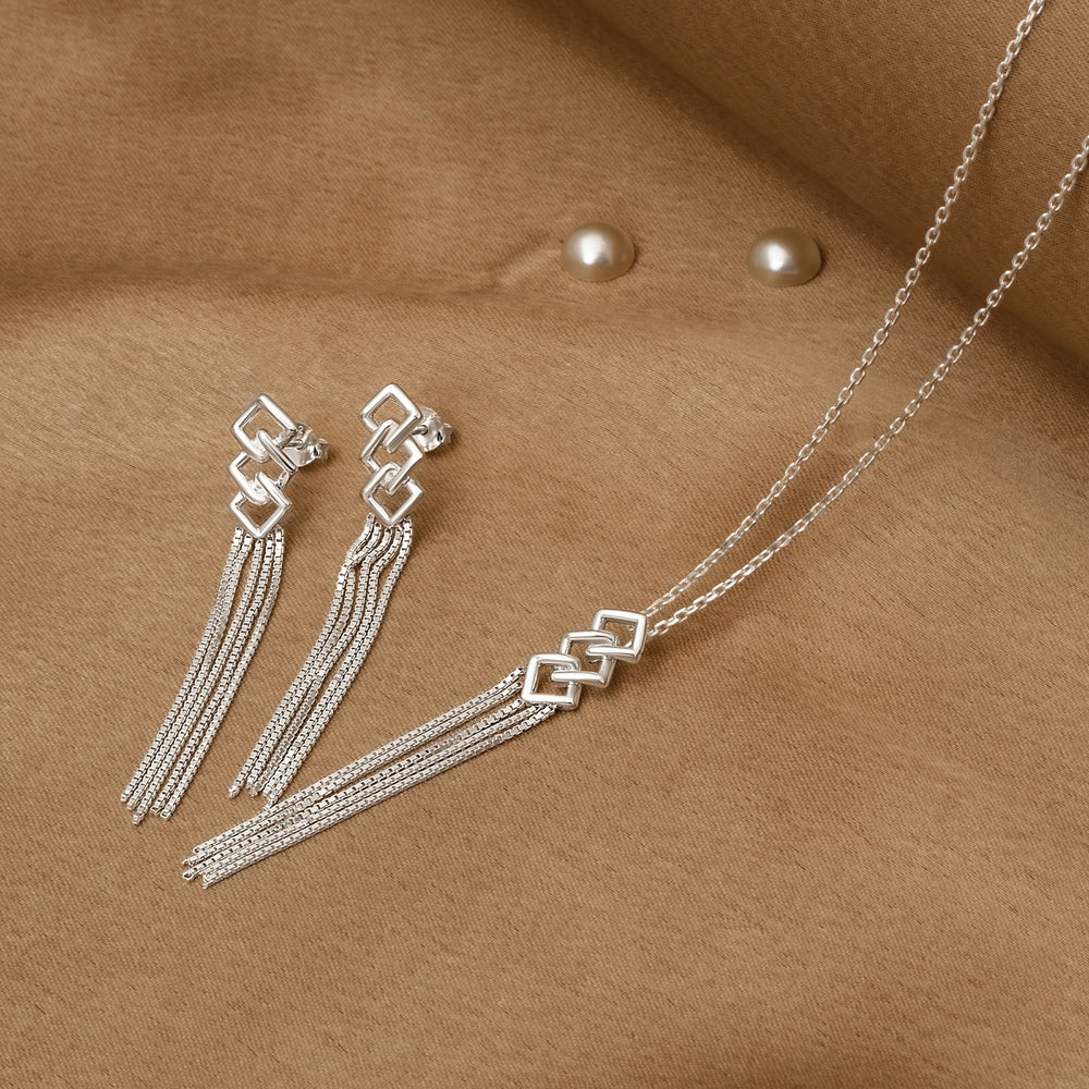 925 Silver Pendant Set With Earrings By Kesardeep For Women  Silver Plated Party Wear
