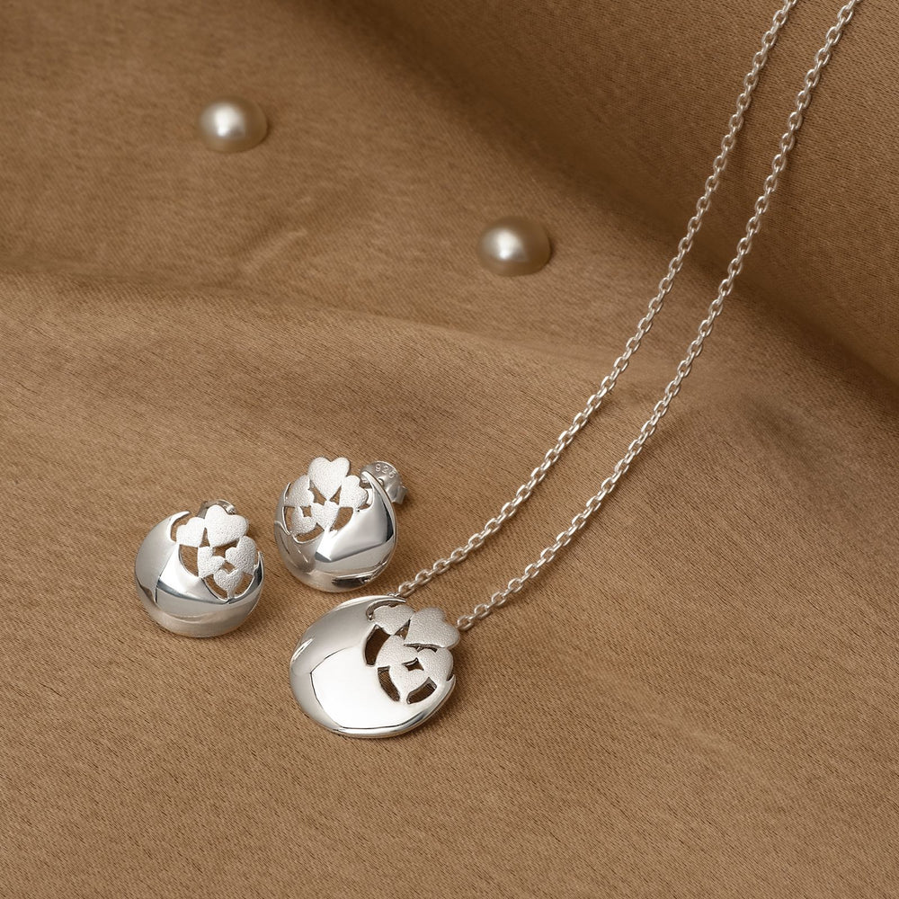 925 Silver Pendant Set With Earrings By Kesardeep For Women  Silver Plated Party Wear