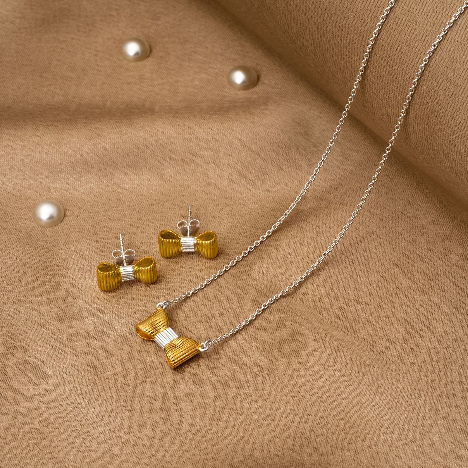 925 Silver Pendant Set With Earrings By Kesardeep For Women Rose Gold And Silver Plated Party Wear
