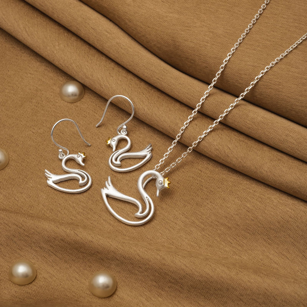 925 Silver Pendant Set With Earrings By Kesardeep For Women Rose Gold And Silver Plated Party Wear