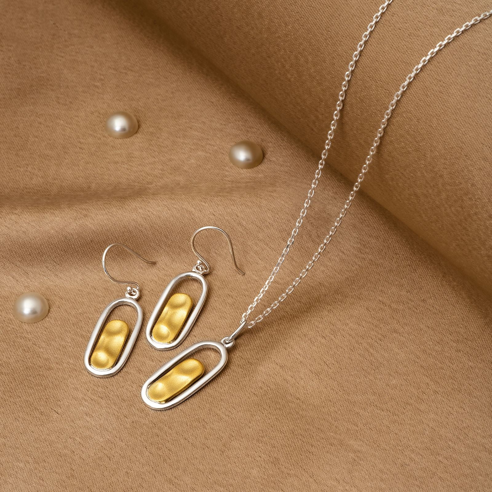 925 Silver Pendant Set With Earrings By Kesardeep For Women Rose Gold And Silver Plated Party Wear