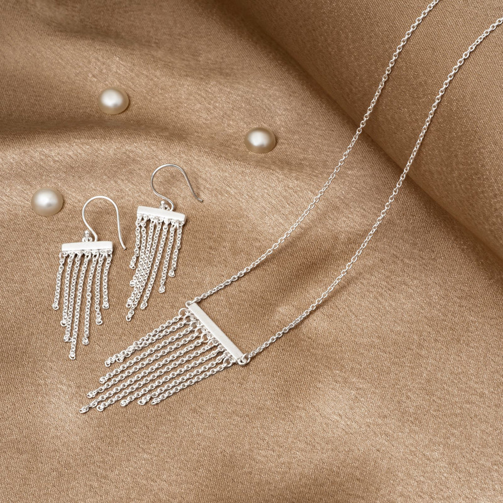 925 Silver Pendant Set With Earrings By Kesardeep For Women  Silver Plated Party Wear