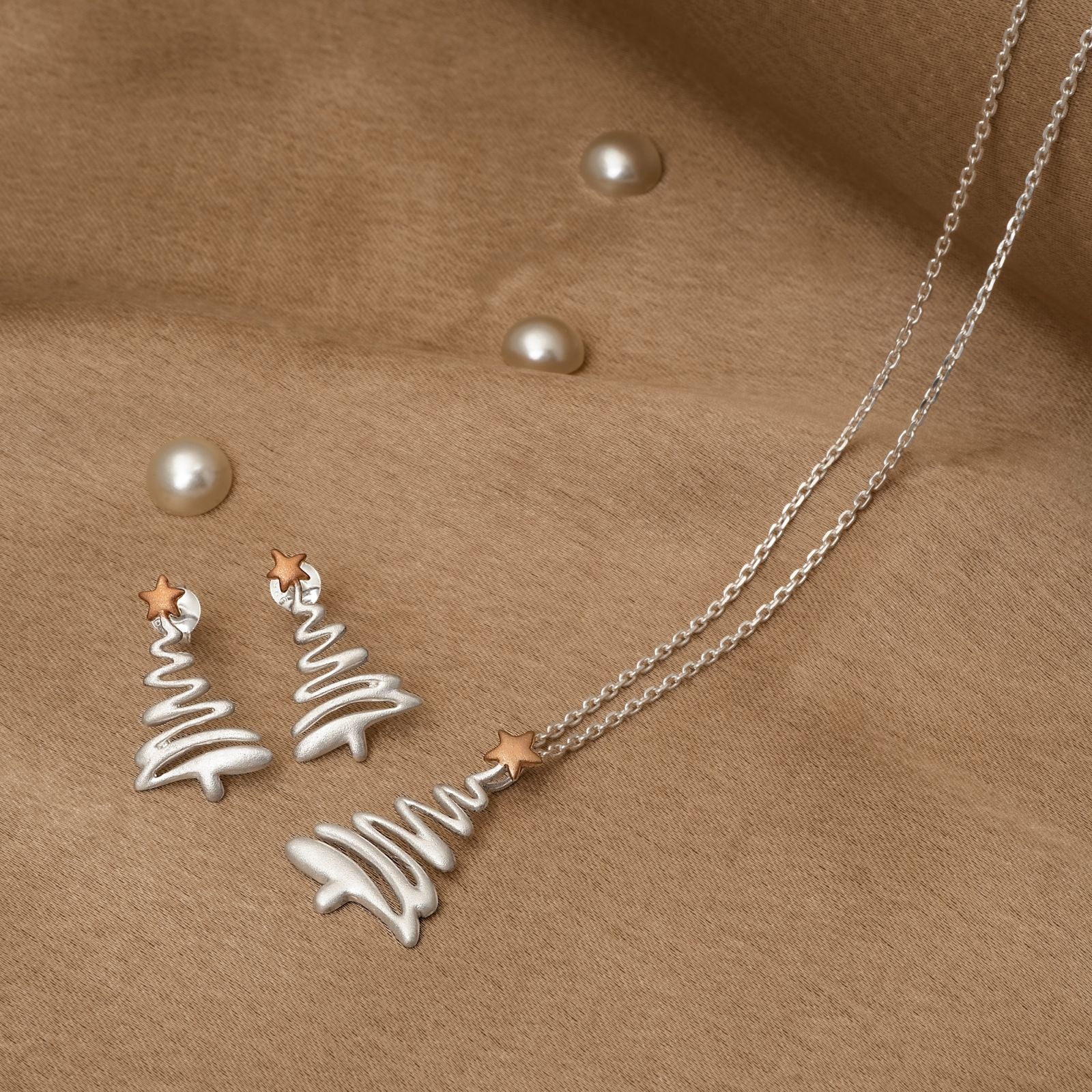 925 Silver Pendant Set With Earrings By Kesardeep For Women Rose Gold And Silver Plated Party Wear
