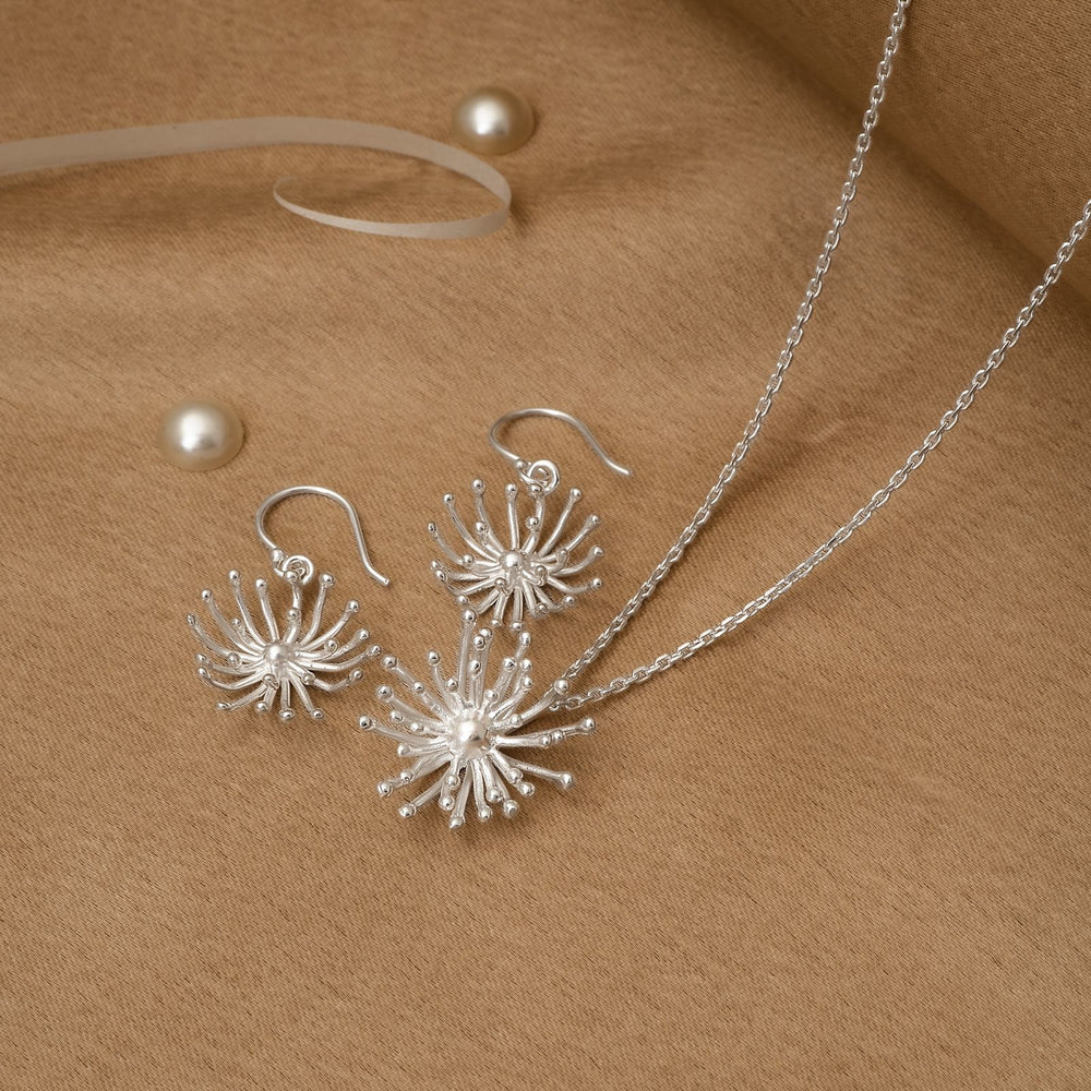 925 Silver Pendant Set With Earrings By Kesardeep For Women Silver Plated Party Wear