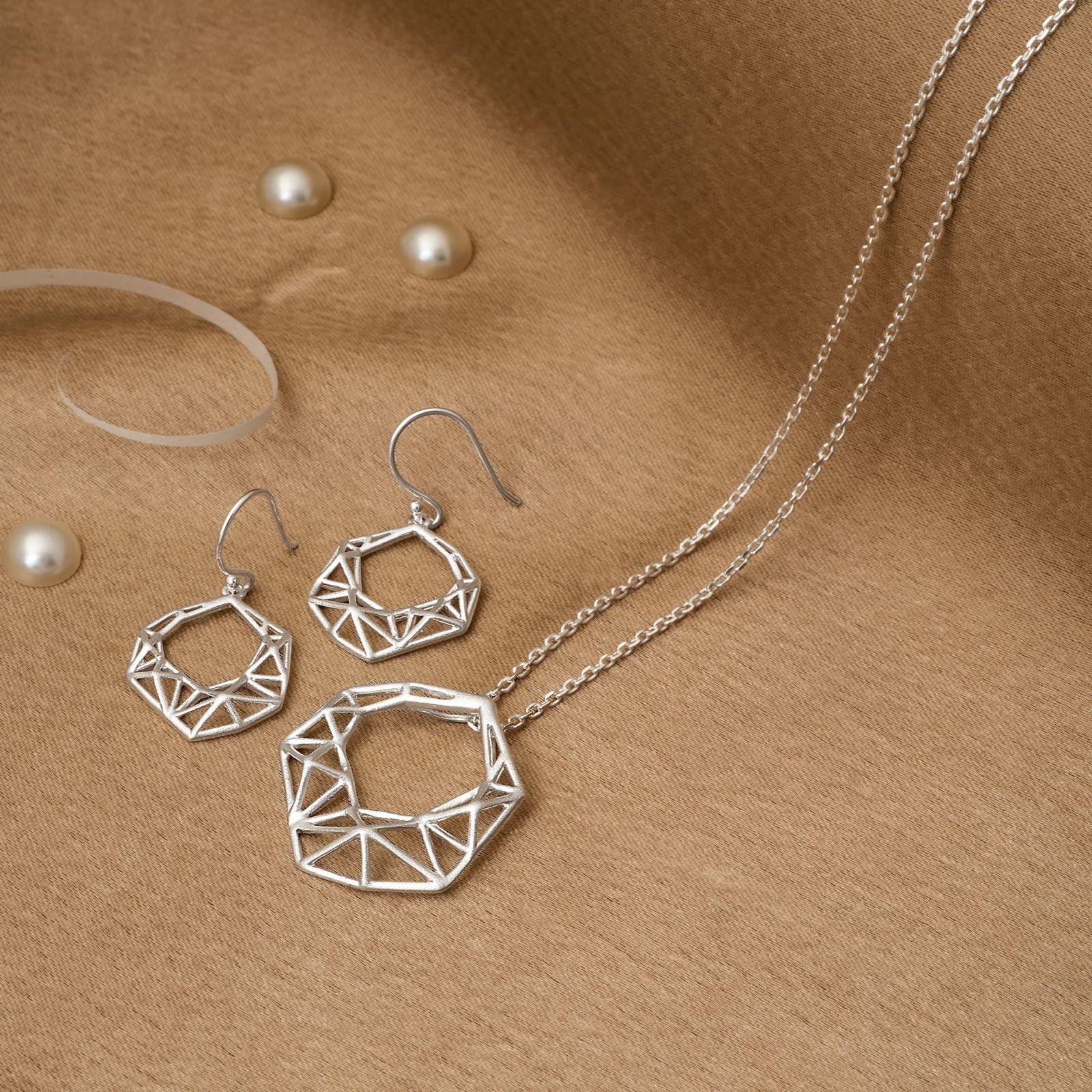 925 Silver Pendant Set With Earrings By Kesardeep For Women Rose Gold And Silver Plated Party Wear