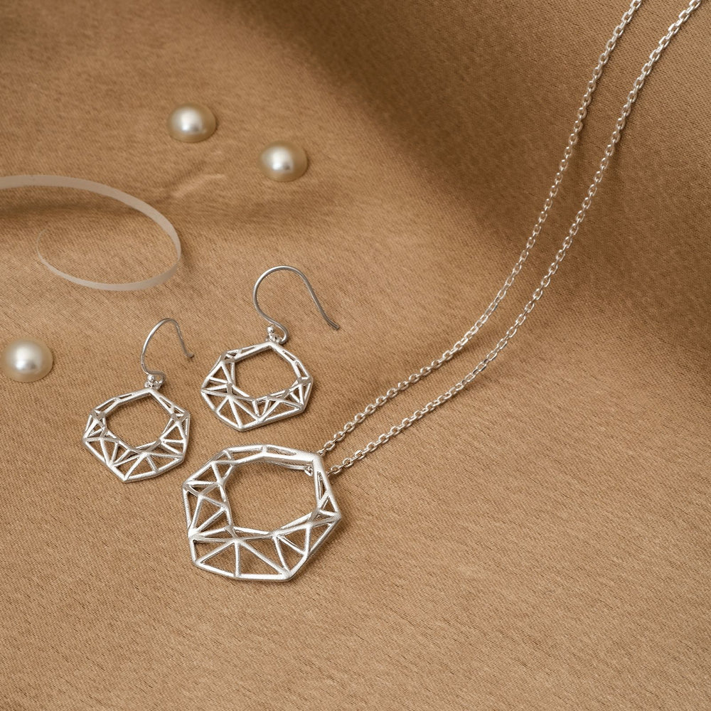 925 Silver Pendant Set With Earrings By Kesardeep For Women Rose Gold And Silver Plated Party Wear