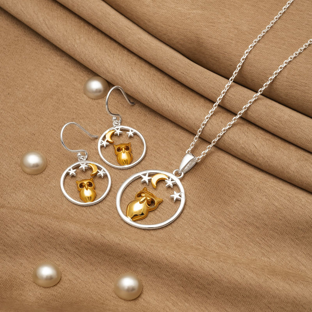 925 Silver Pendant Set With Earrings By Kesardeep For Women Rose Gold And Silver Plated Party Wear