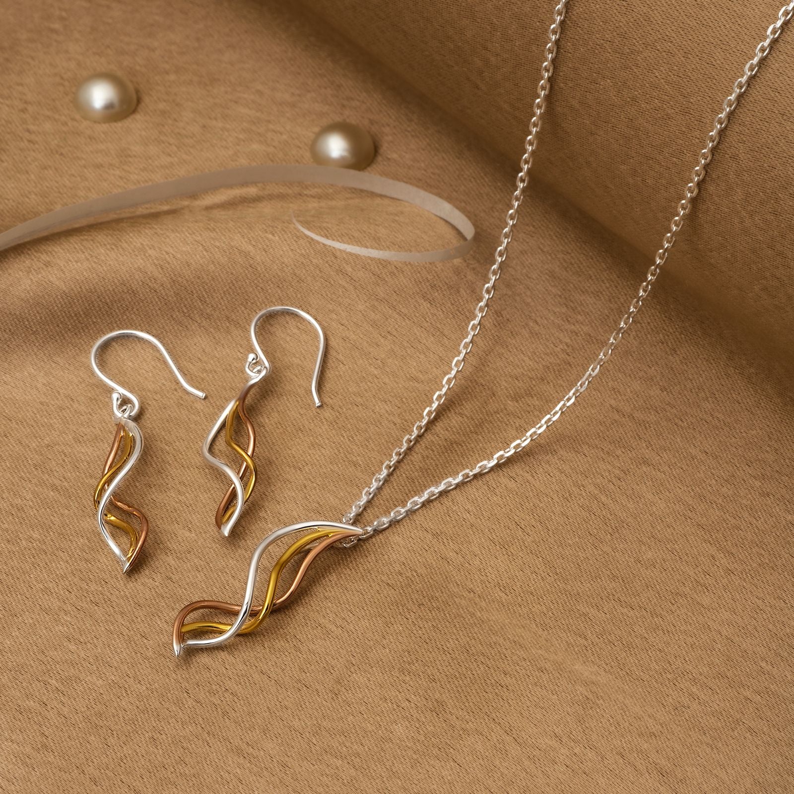 925 Silver Pendant Set With Earrings By Kesardeep For Women Rose Gold And Silver Plated Party Wear