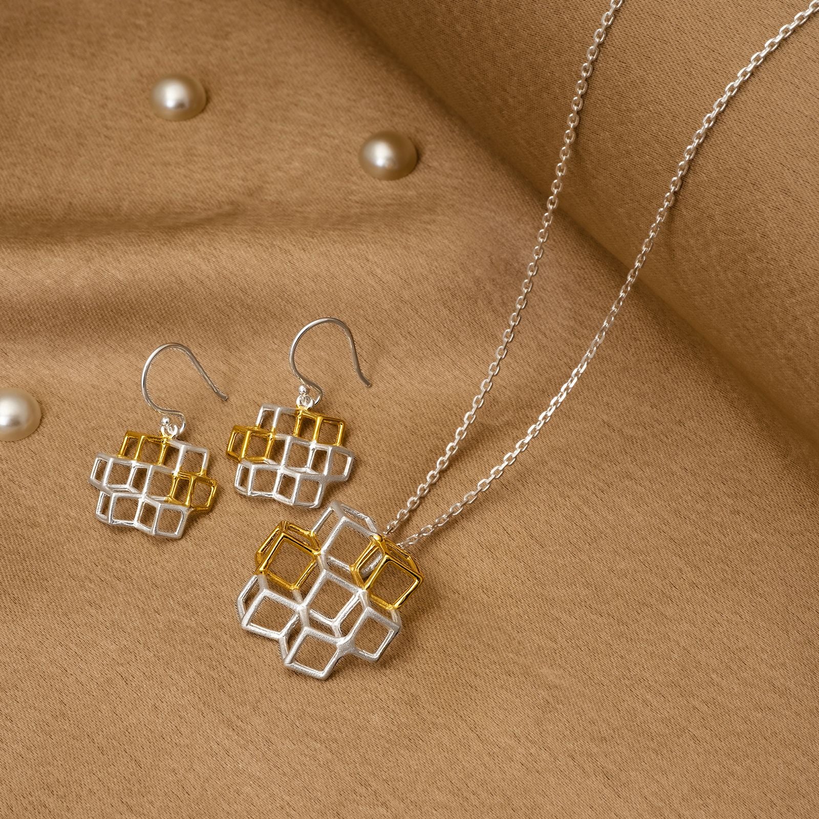 925 Silver Pendant Set With Earrings By Kesardeep For Women Rose Gold And Silver Plated Party Wear