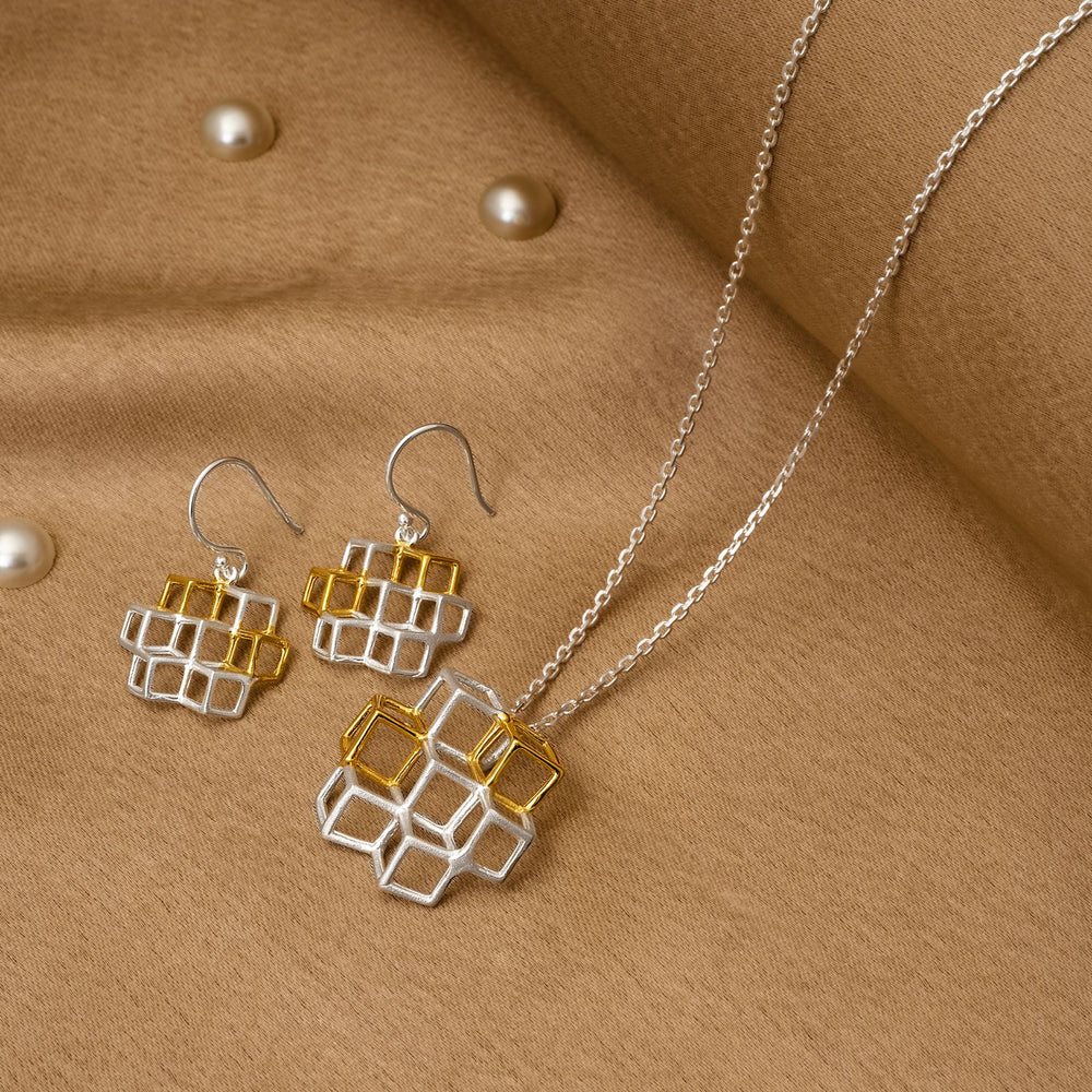 925 Silver Pendant Set With Earrings By Kesardeep For Women Rose Gold And Silver Plated Party Wear