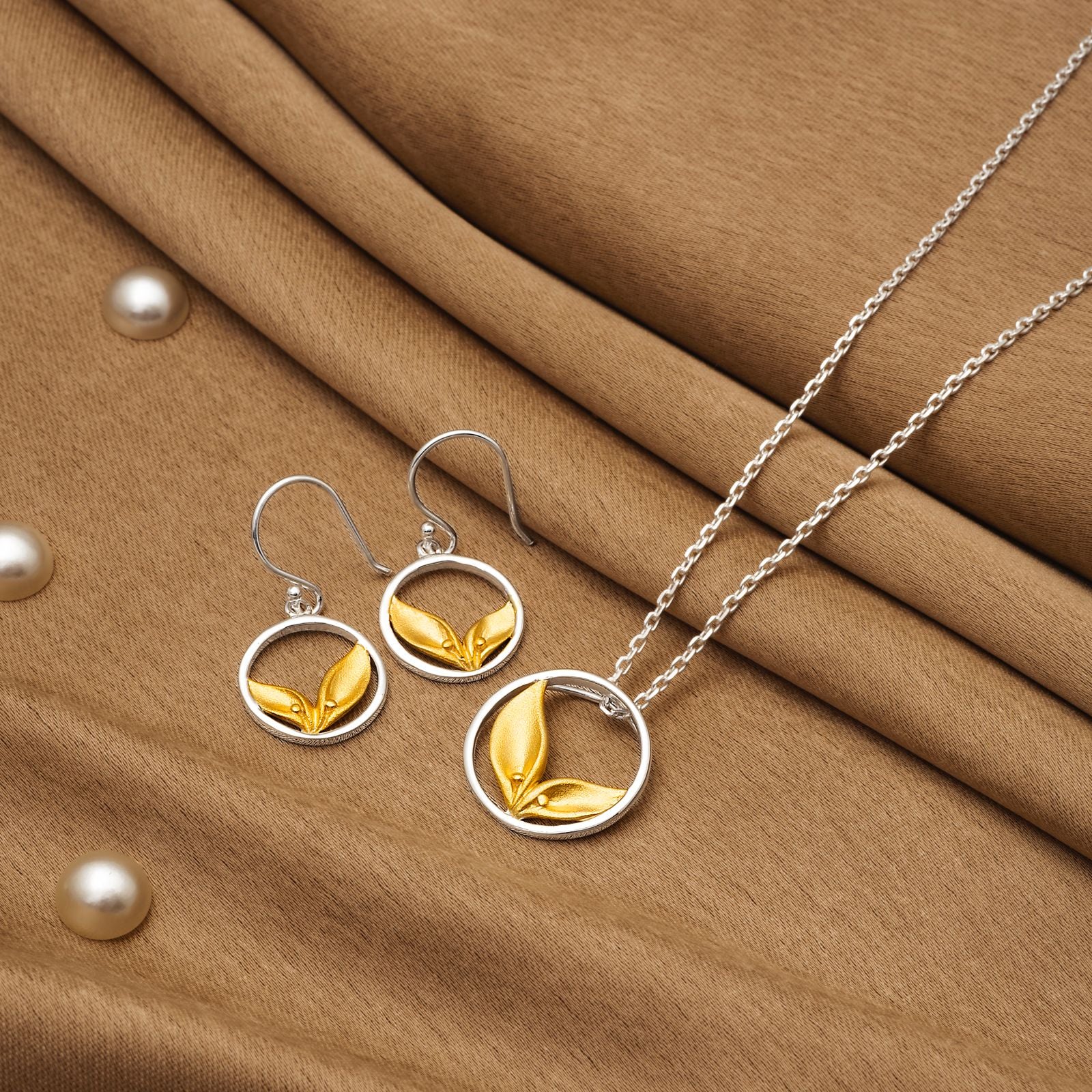 925 Silver Pendant Set With Earrings By Kesardeep For Women Rose Gold And Silver Plated Party Wear