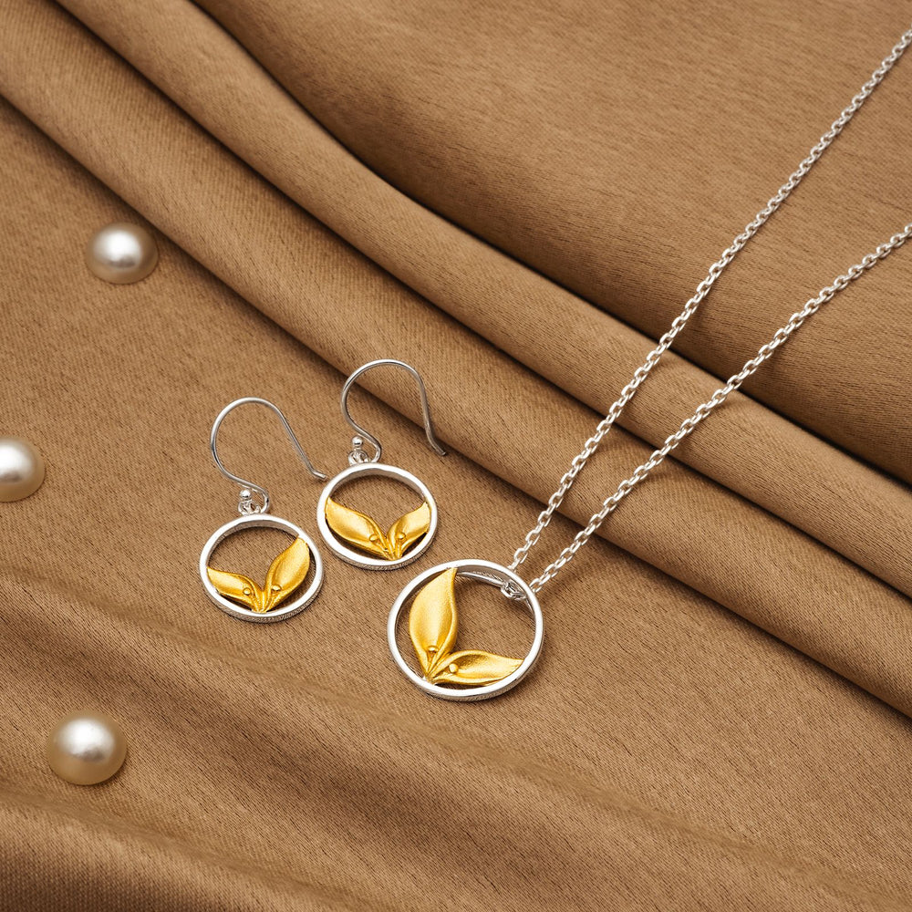 925 Silver Pendant Set With Earrings By Kesardeep For Women Rose Gold And Silver Plated Party Wear