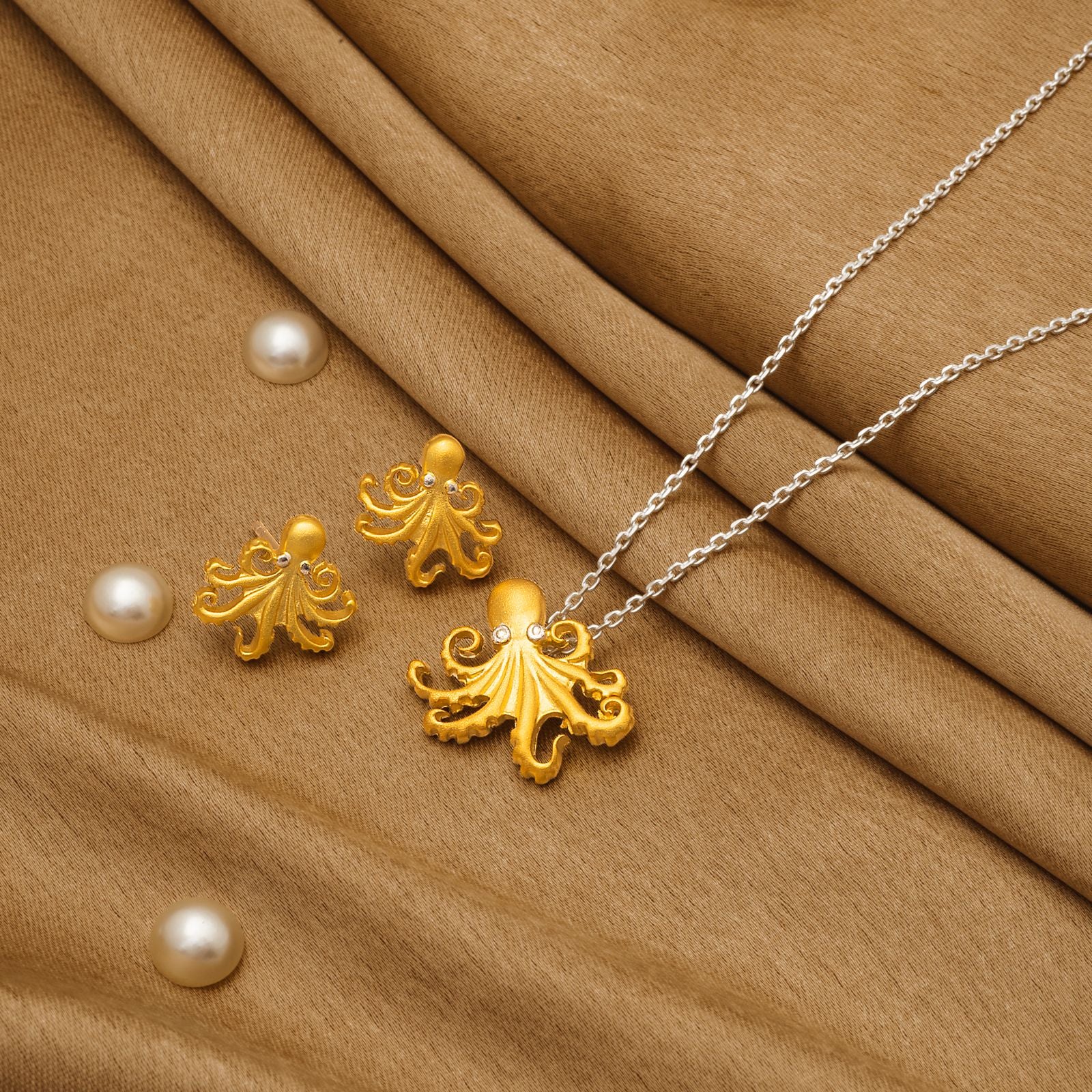 925 Silver Pendant Set With Earrings By Kesardeep For Women Rose Gold And Silver Plated Party Wear