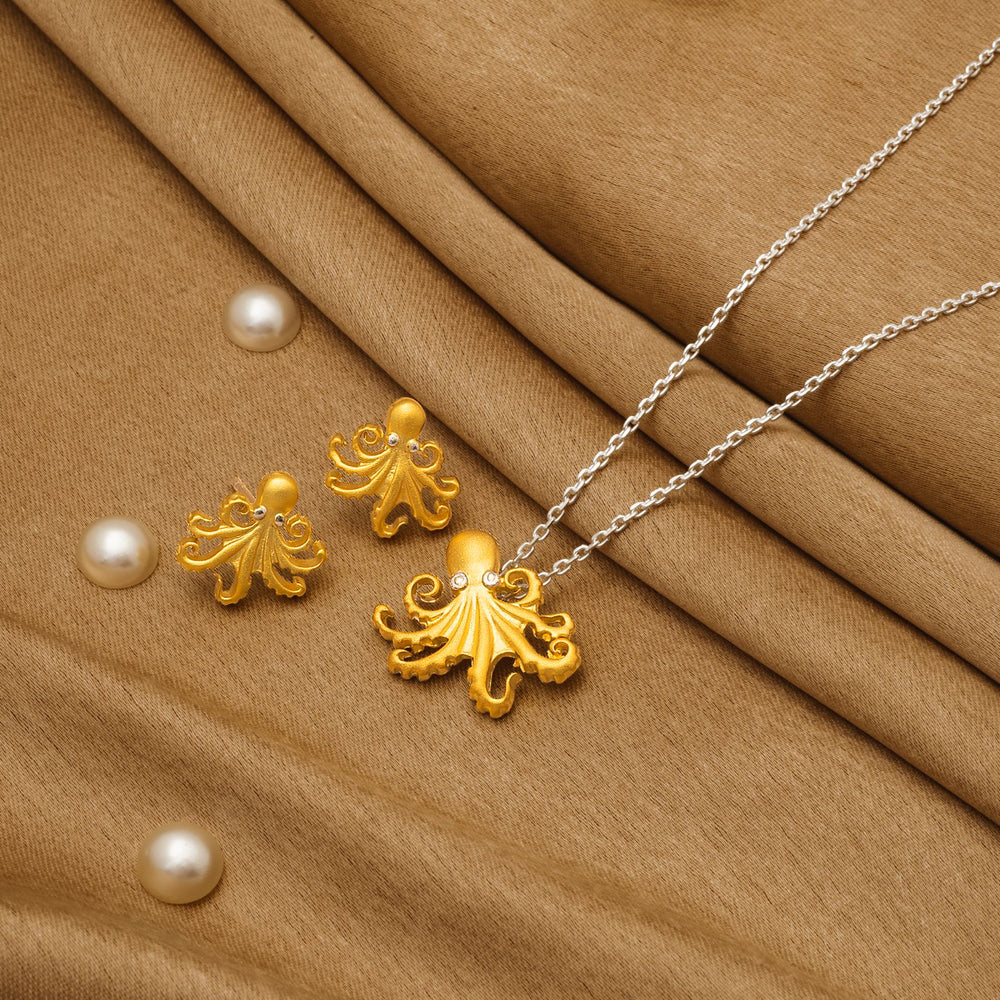 925 Silver Pendant Set With Earrings By Kesardeep For Women Rose Gold And Silver Plated Party Wear