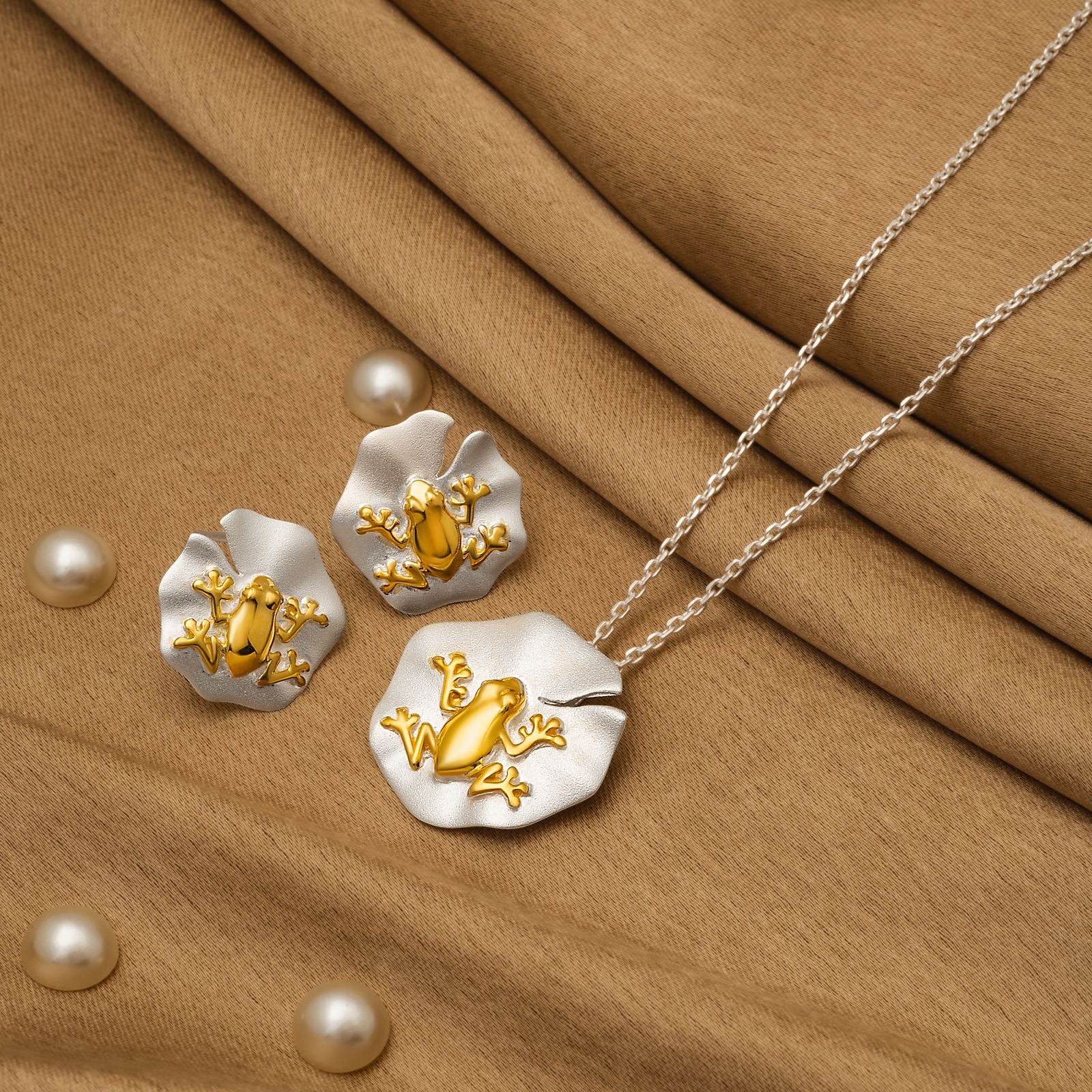 925 Silver Pendant Set With Earrings By Kesardeep For Women Rose Gold And Silver Plated Party Wear