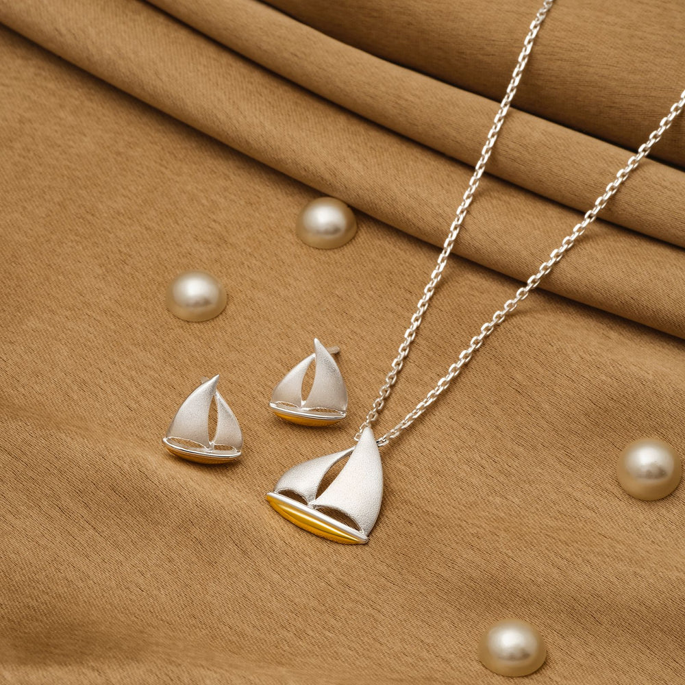 925 Silver Pendant Set With Earrings By Kesardeep For Women Rose Gold And Silver Plated Party Wear