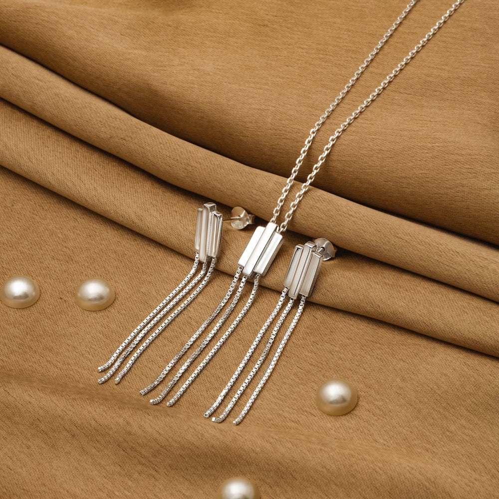 925 Silver Pendant Set With Earrings By Kesardeep For Women Rose Gold And Silver Plated Party Wear