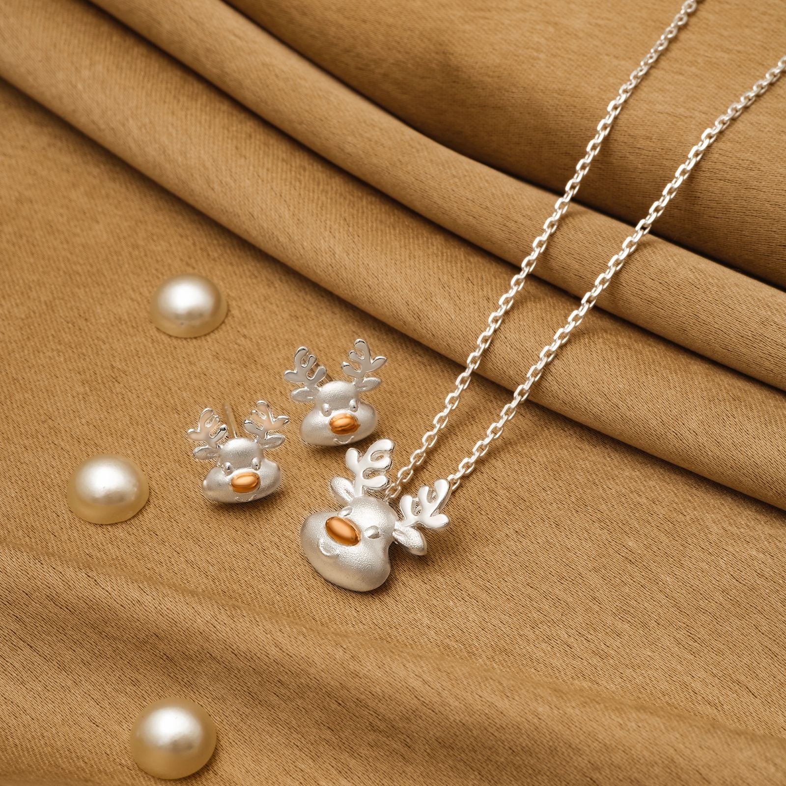 925 Silver Pendant Set With Earrings By Kesardeep For Women Rose Gold And Silver Plated Party Wear
