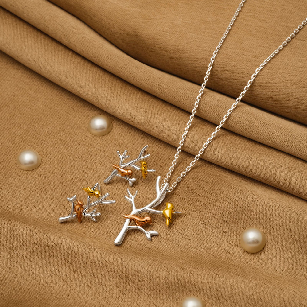 925 Silver Pendant Set With Earrings By Kesardeep For Women Rose Gold And Silver Plated Party Wear