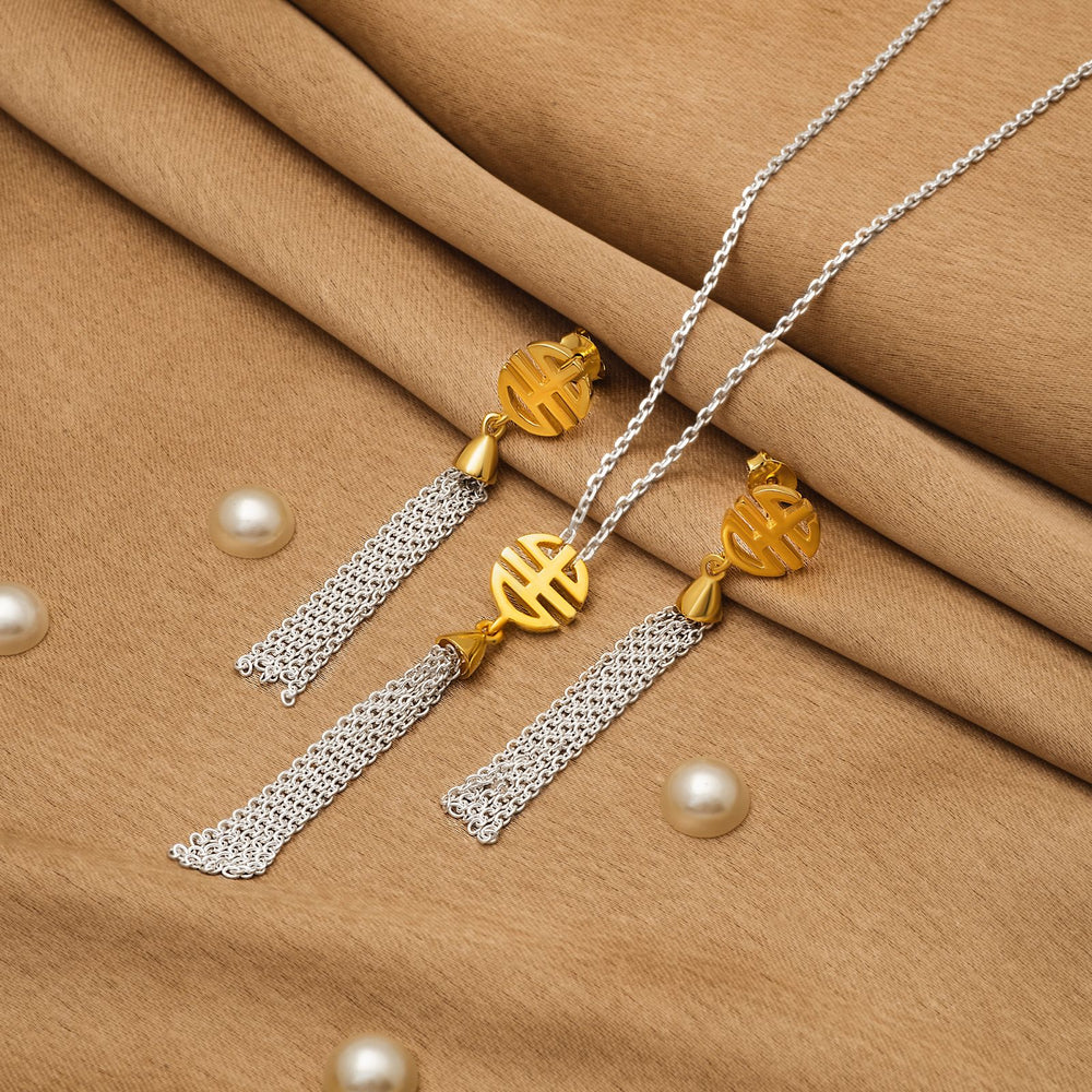925 Silver Pendant Set With Earrings By Kesardeep For Women Rose Gold And Silver Plated Party Wear