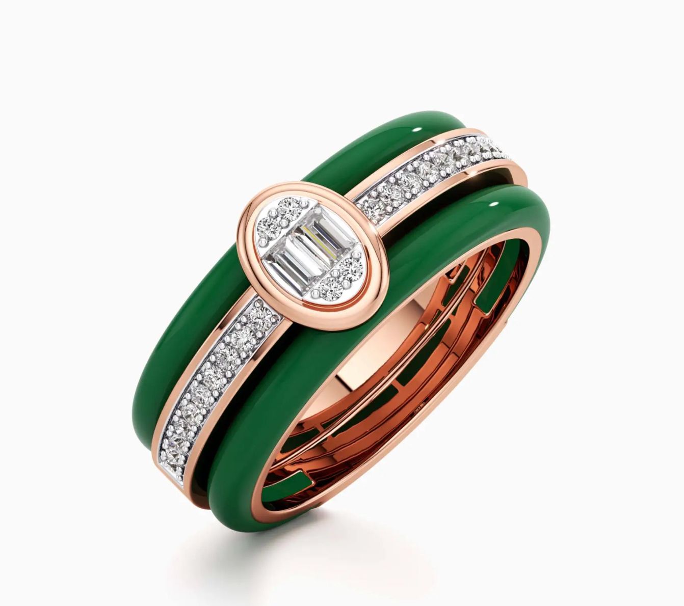 Green Enamel Rosegold Replicated Ring By Kesardeep Impex in 925 Sterling Silver