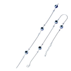 Evil Eye Beaded Rhodium Plated 925 Sterling Silver  Kesardeep Impex Chain Anklet By Women