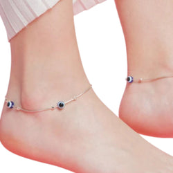 Evil Eye Beaded Rhodium Plated 925 Sterling Silver  Kesardeep Impex Chain Anklet By Women