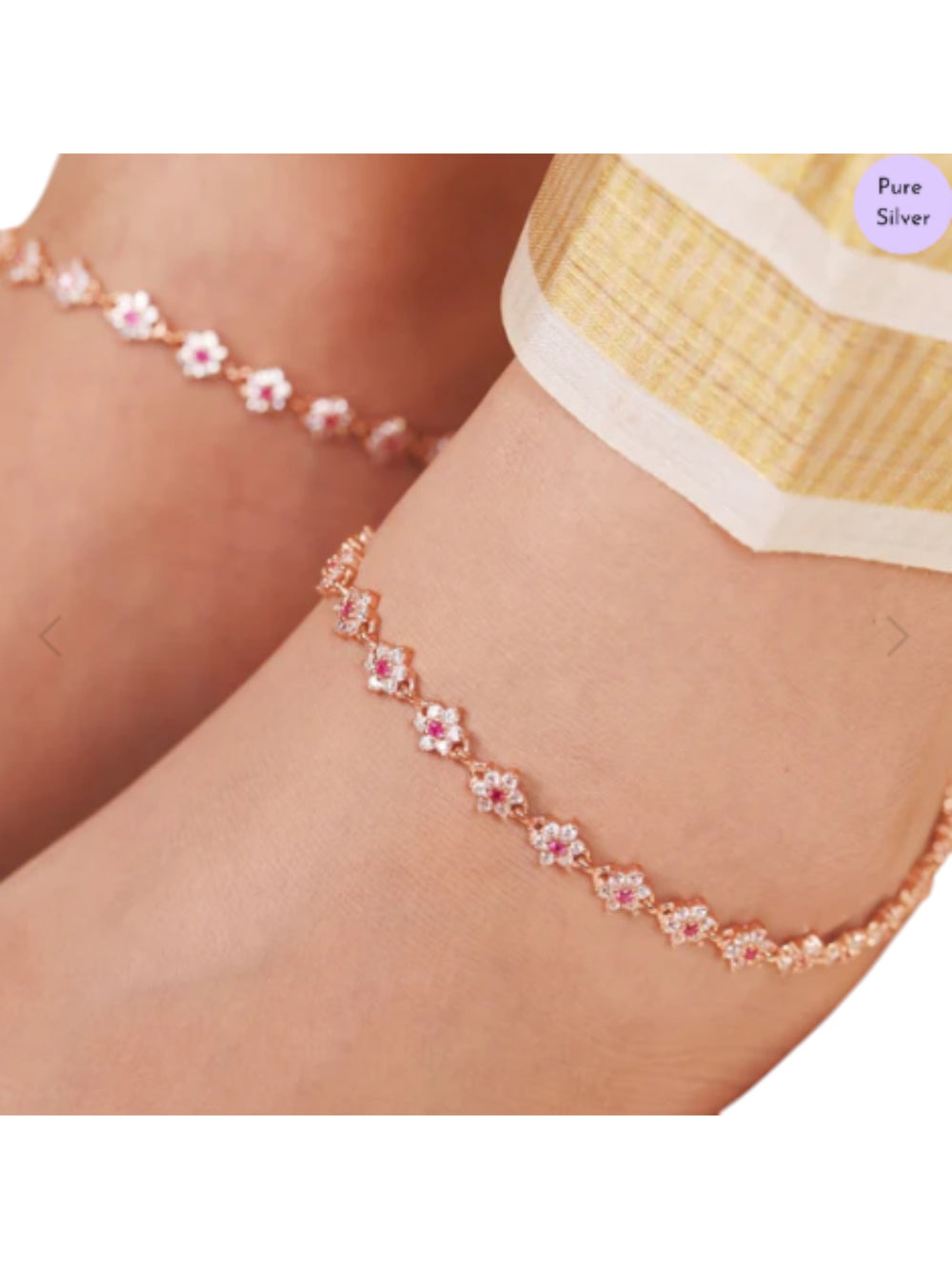 flower Zirconia Rose Gold Plated 925 Sterling Silver By Kesardeep Impex For Women's Anklet