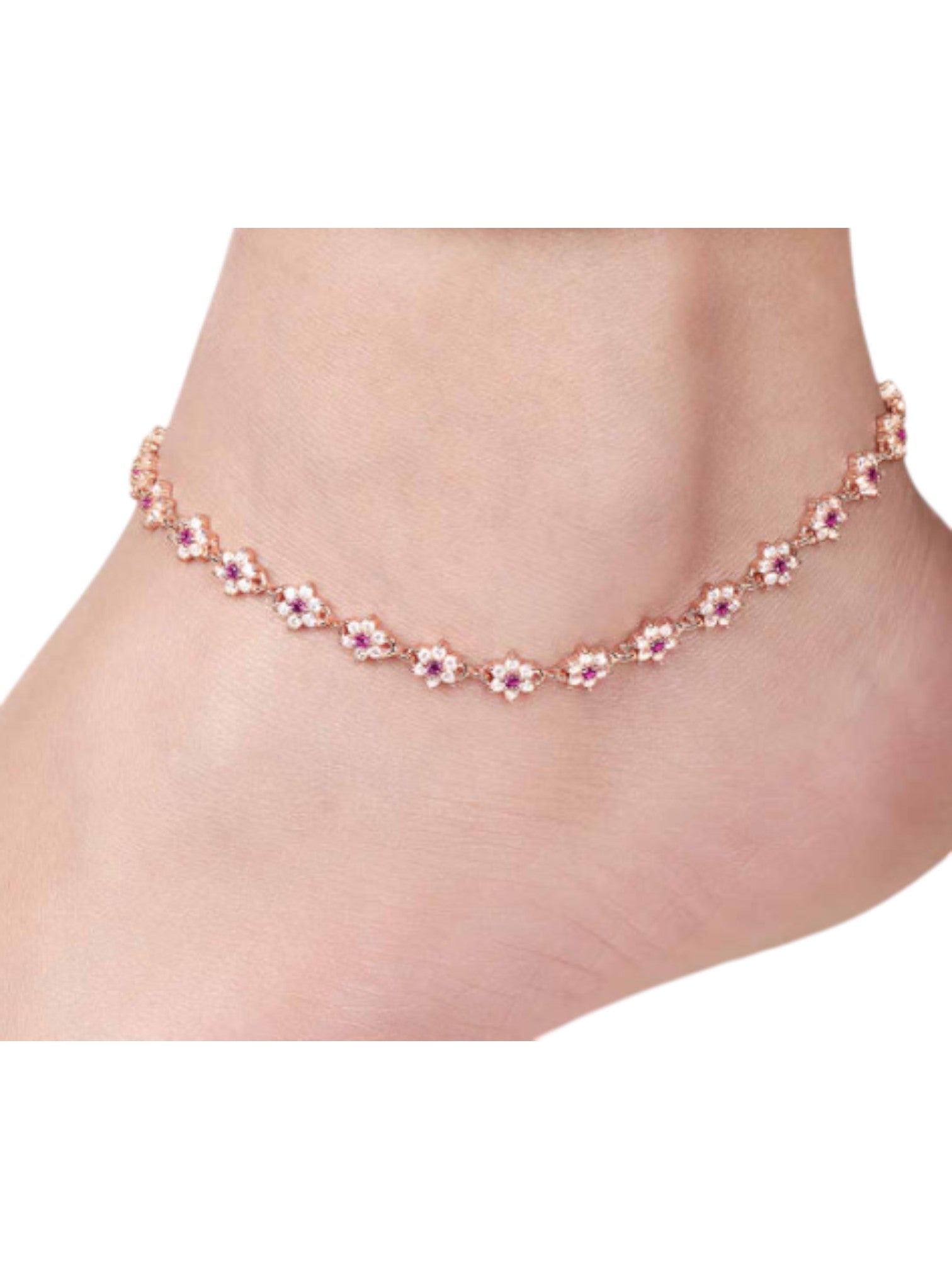 flower Zirconia Rose Gold Plated 925 Sterling Silver By Kesardeep Impex For Women's Anklet
