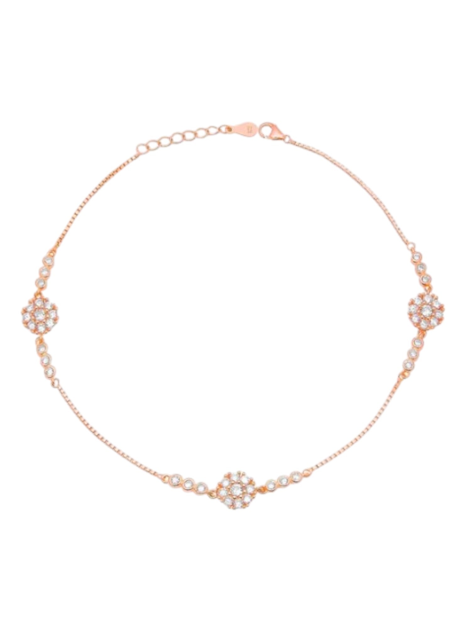 Floral Aura Rose Gold Plated CZ 925 Sterling Silver Anklet By Kesardeep Impex For Women