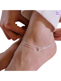 Double String Bead Rhodium Plated 925 Sterling Silver Chain Anklet By Kesardeep Impex For Women