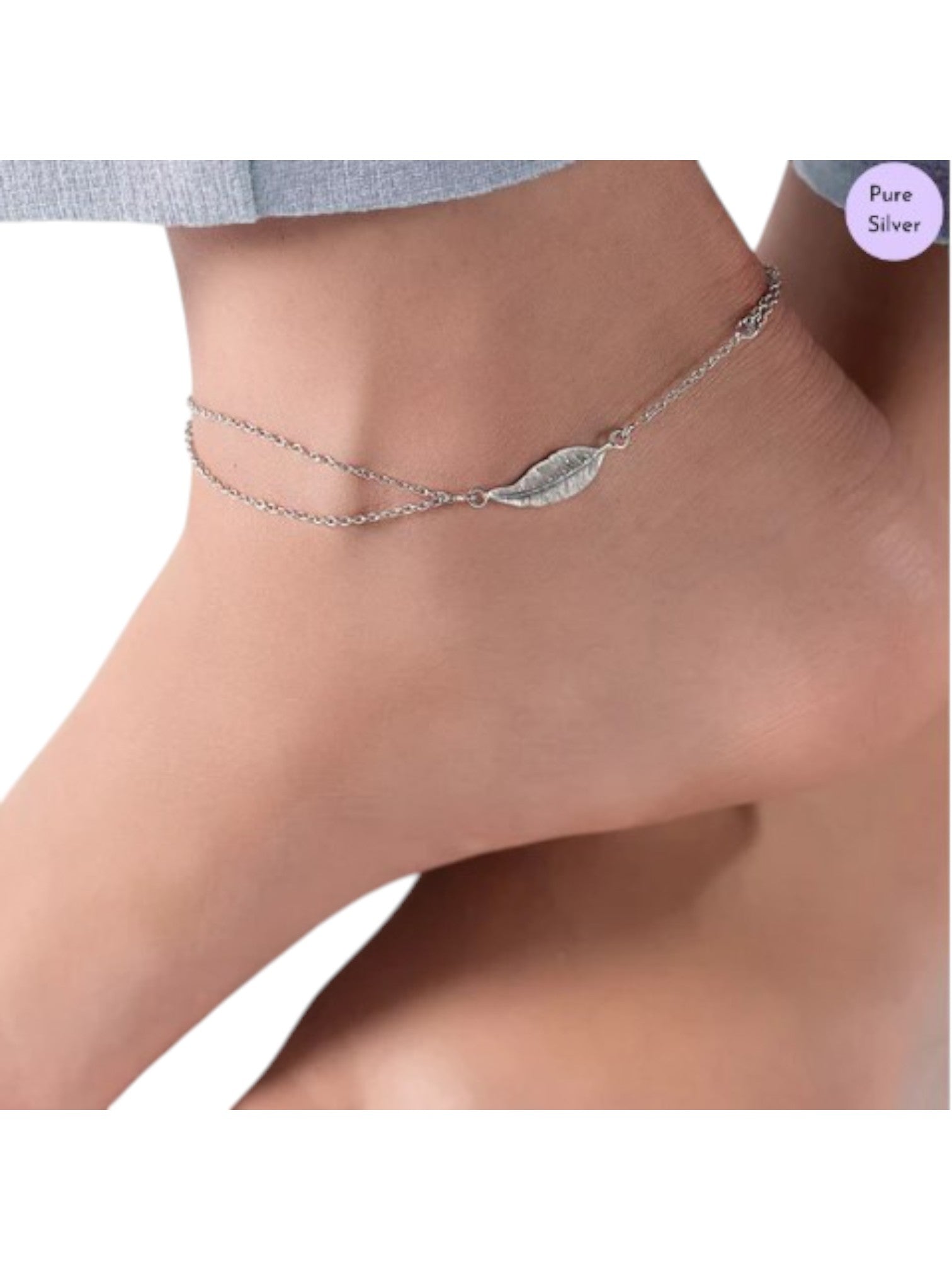 Leafy Multistring Rhodium Plated 925 Sterling Silver Chained Anklet By Kesardeep Impex For Women