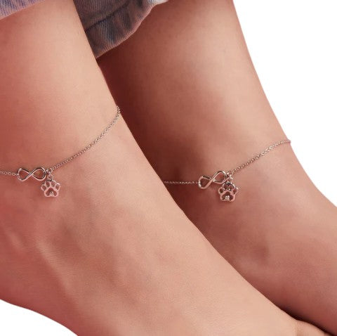 Infinity and Paw 925 Sterling Silver Anklets By Kesardeep Impex For Women