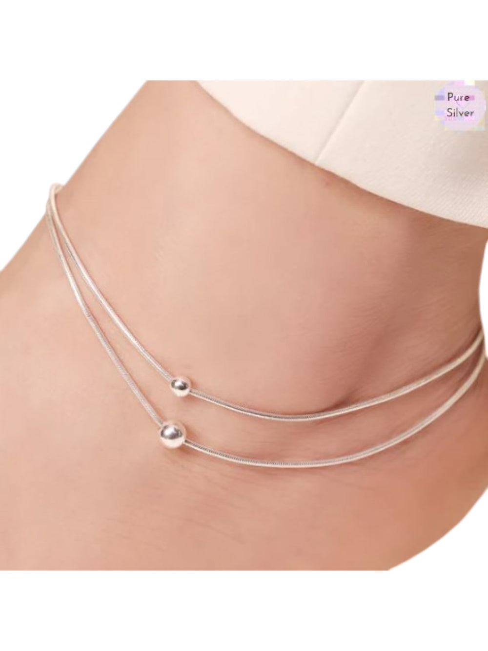 Double String Bead Rhodium Plated 925 Sterling Silver Chain Anklet By Kesardeep Impex For Women