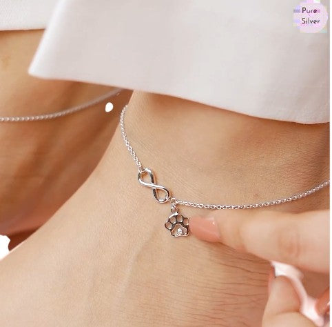 Infinity and Paw 925 Sterling Silver Anklets By Kesardeep Impex For Women