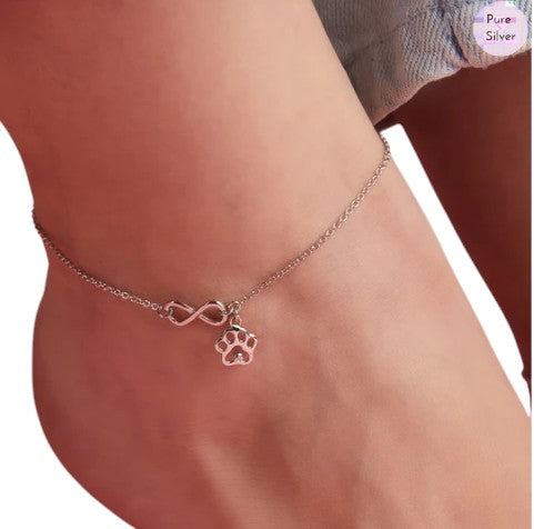 Infinity and Paw 925 Sterling Silver Anklets By Kesardeep Impex For Women