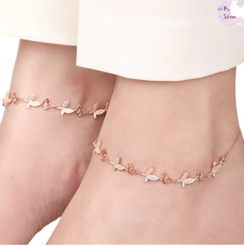 Butterfly Rose Gold Plated Embraced 925 Sterling Silver Anklet By Kesardeep Impex For Women