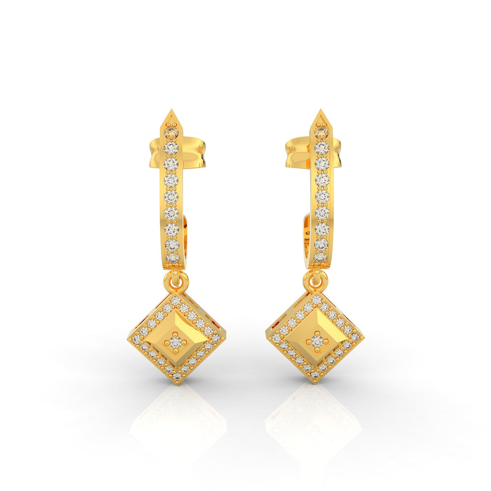 Square Clip On Dangle Party Wear Earrings, Hallmarked 925 Sterling Silver Yellow Gold - sitabo