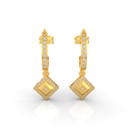 Square Clip On Dangle Party Wear Earrings, Hallmarked 925 Sterling Silver Yellow Gold - sitabo