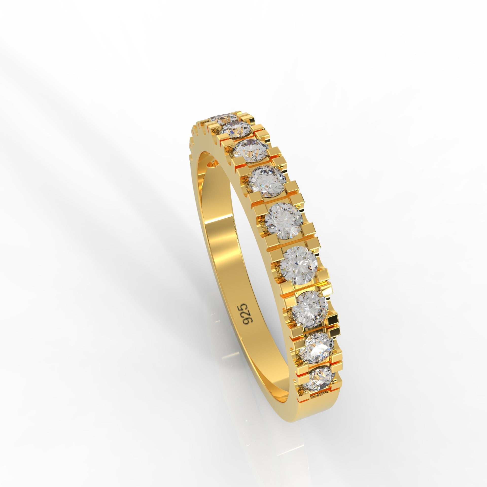Micro Pave Eternity Wedding Band, Hallmarked 925 Sterling Silver Yellow Gold - sitabo