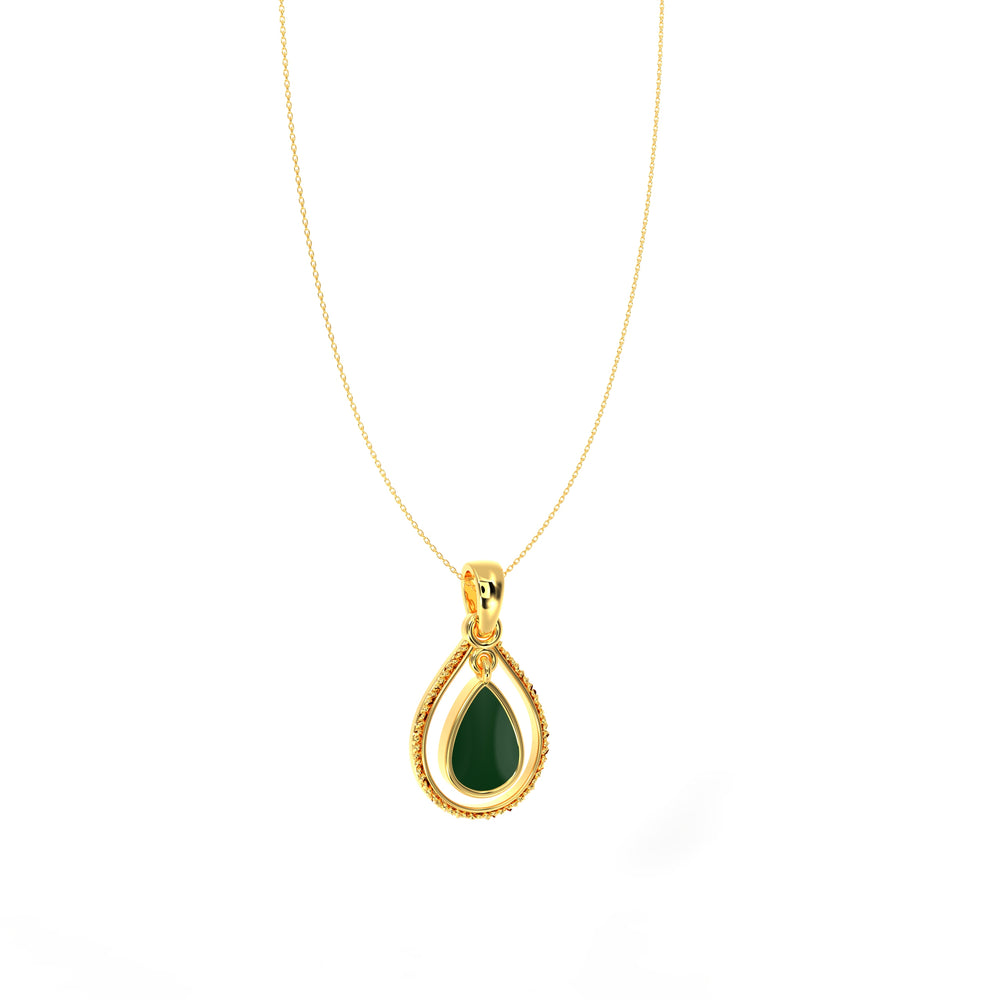Emerald Oval Enamel Pendant with Chain By Kesardeep Impex  925 Sterling Silver