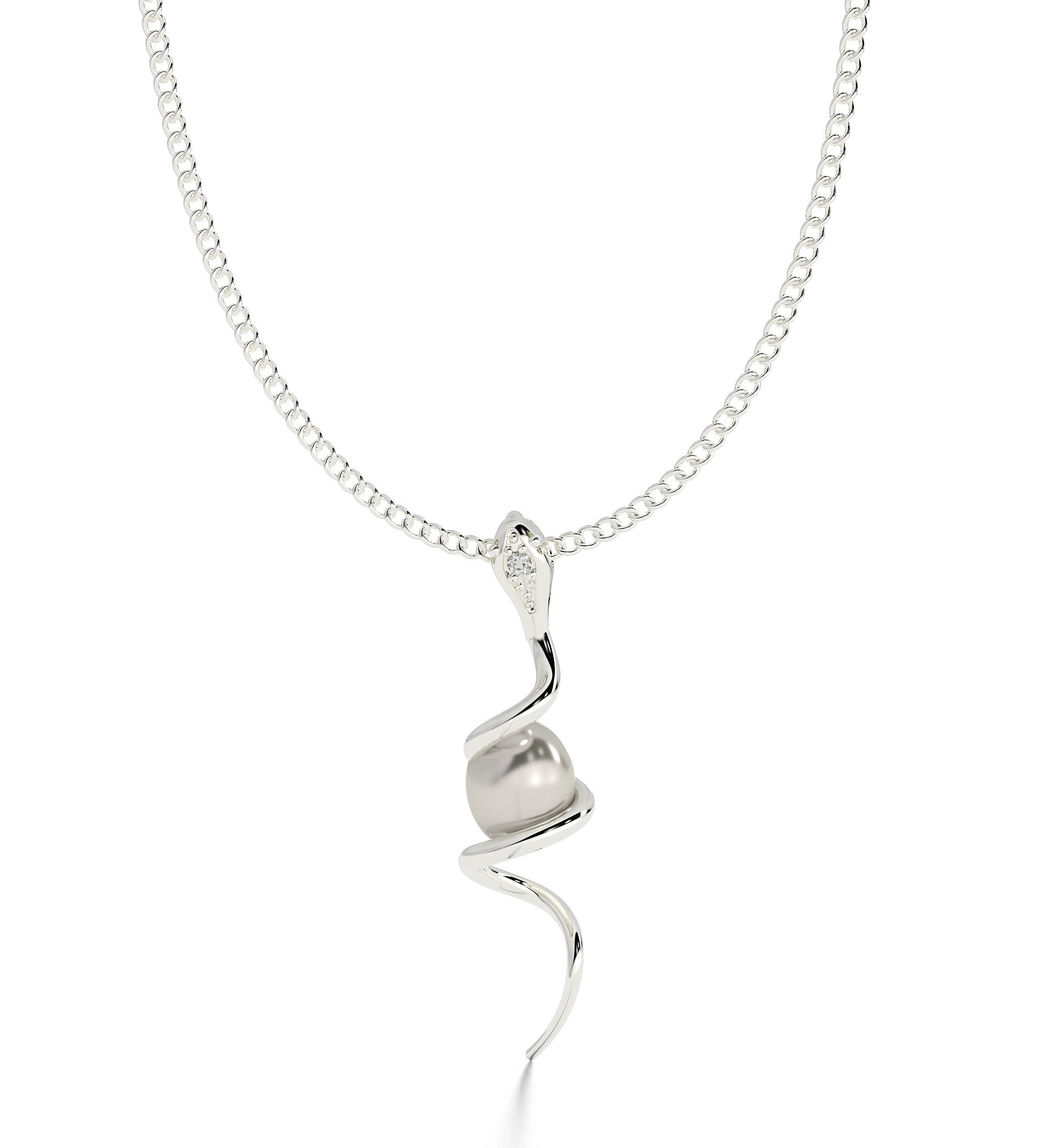 Serpentine Pearl Pendant With Chain, Hallmarked 925 Sterling Silver - sitabo