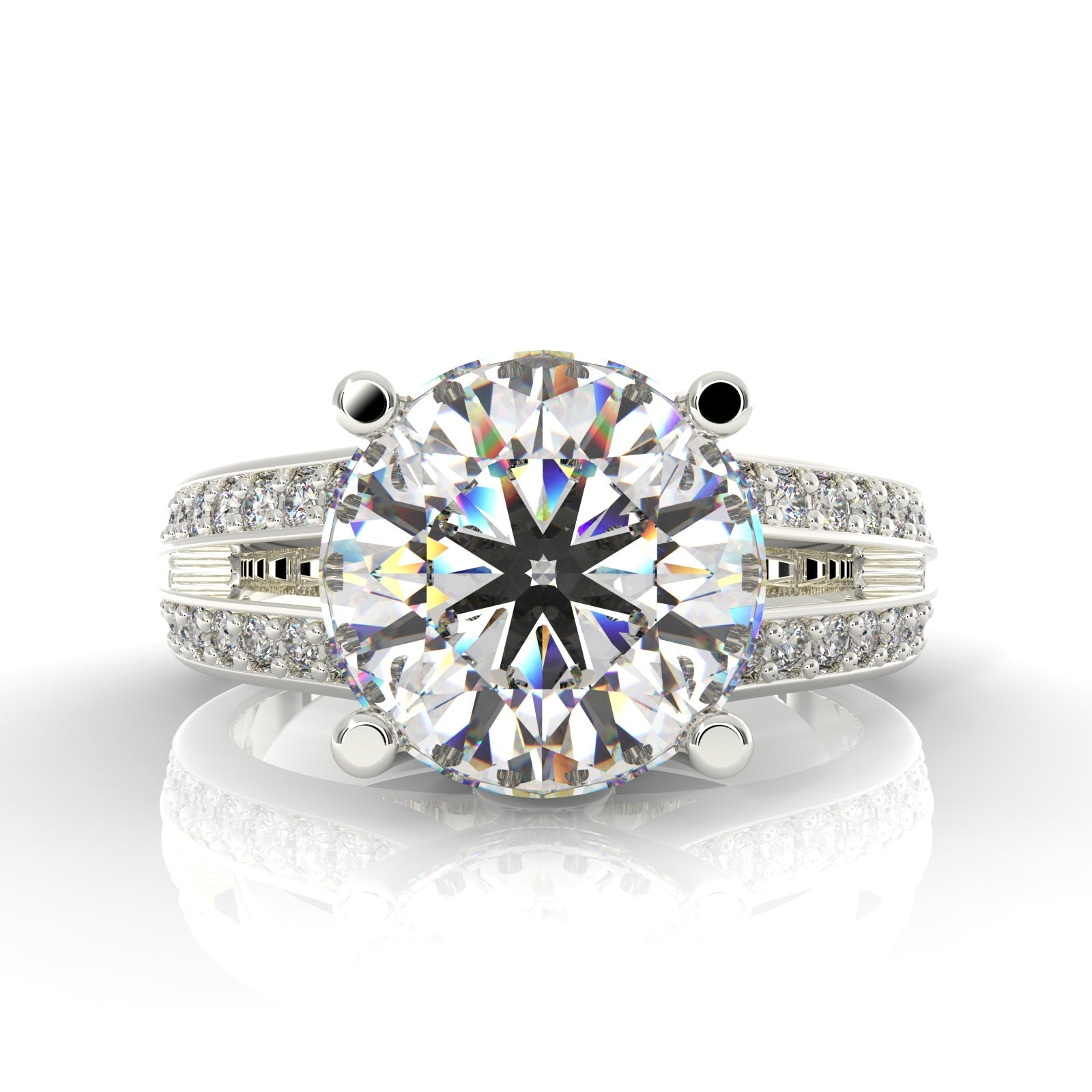 Solitaire Engagement Chunky Ring, Hallmarked 925 Sterling Silver White Gold - sitabo