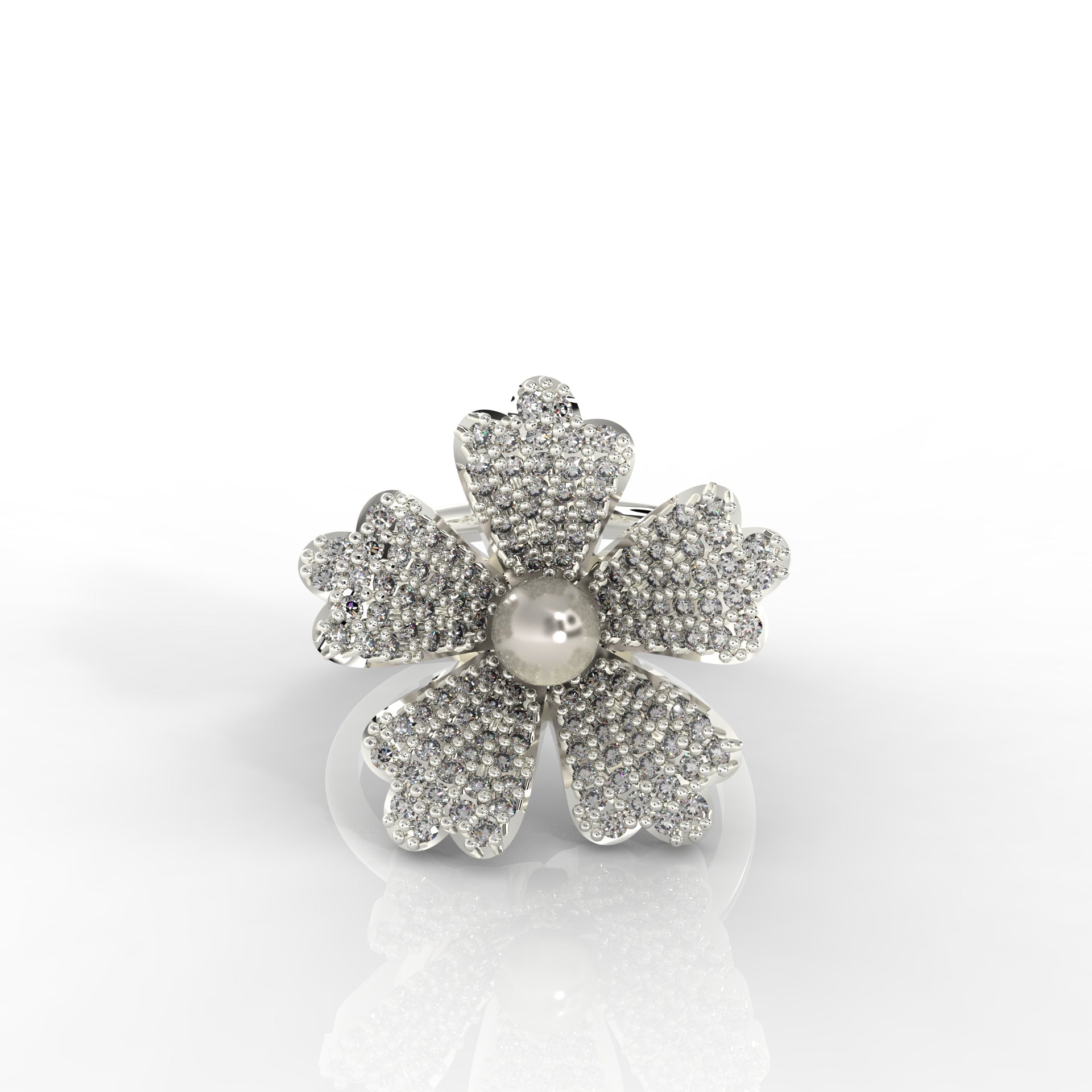 Daisy Pearl Stone Engagement Ring, Hallmarked 925 Sterling Silver White Gold - sitabo