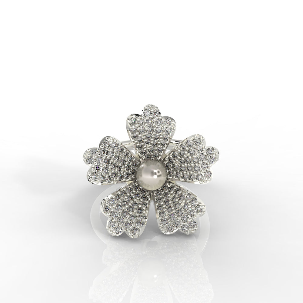 Daisy Pearl Stone Engagement Ring, Hallmarked 925 Sterling Silver White Gold - sitabo
